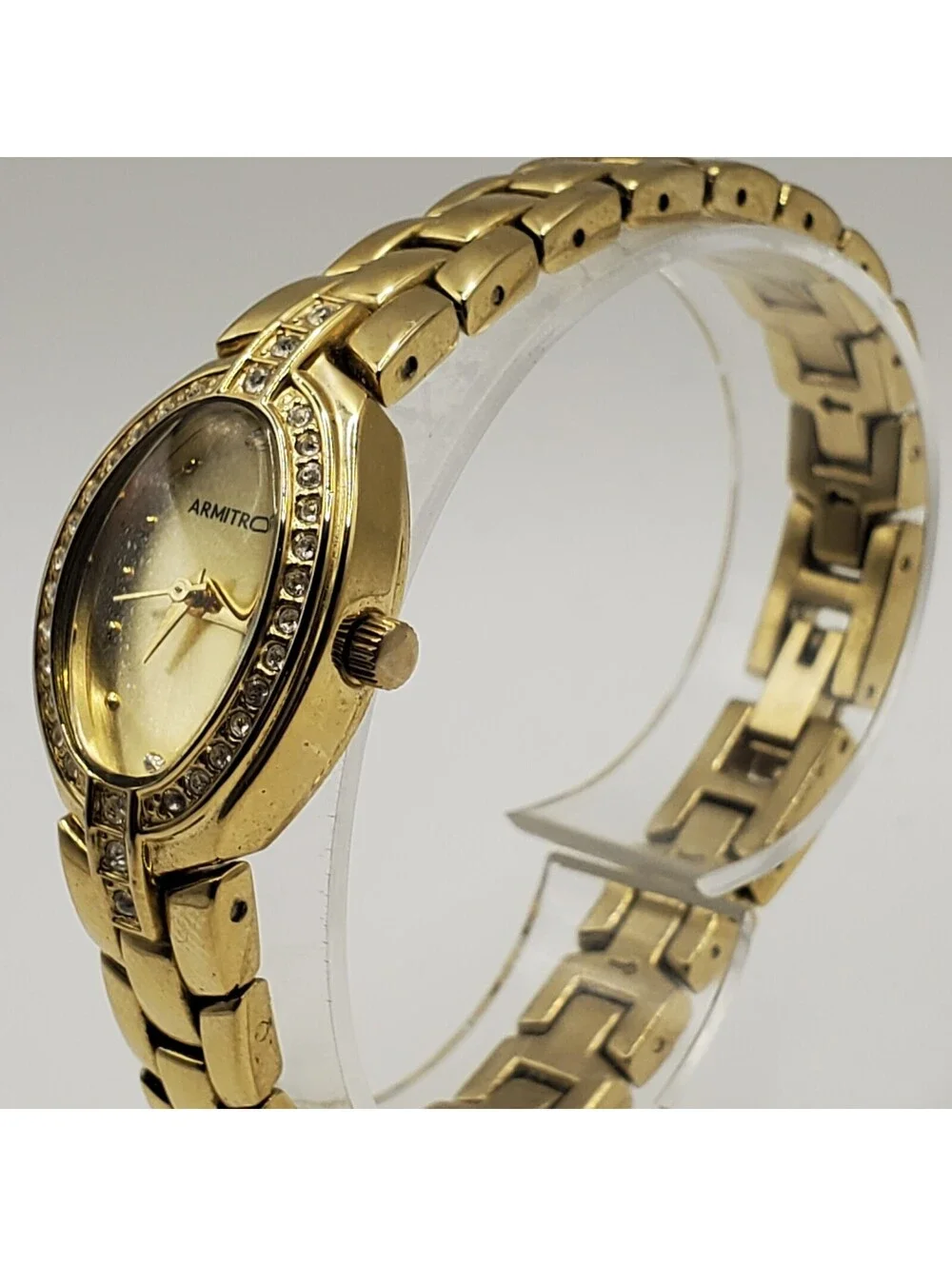 Armitron Rhinestone Bezel Watch Women 20mm Gold Tone New Battery